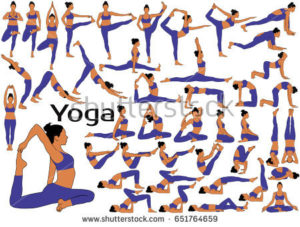 stock-vector-big-set-of-colored-vector-silhouettes-of-slim-woman-in-costume-practicing-yoga-and-stretching-her-651764659